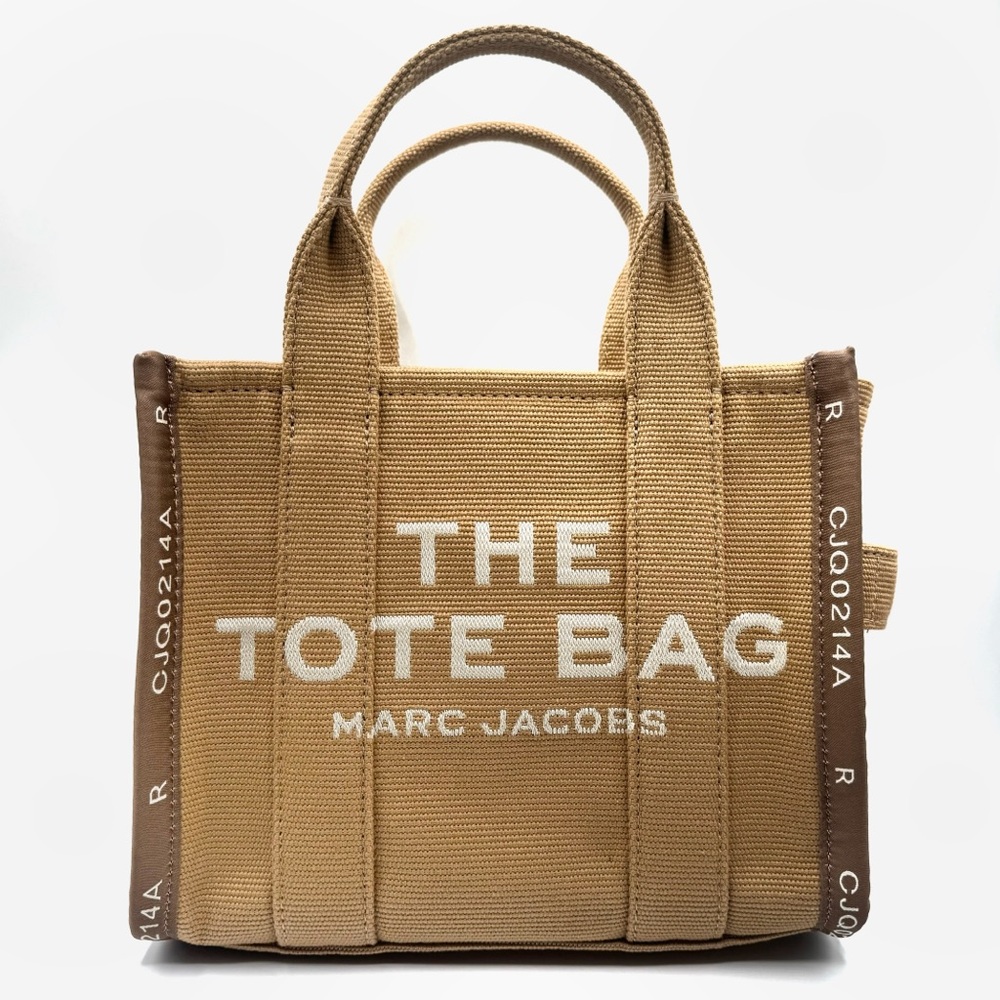 NEW Marc Jacobs Camel Beige Brown Neutral Tan Jacquard Small Top Handle Tote Bag - Picture 2 of 11